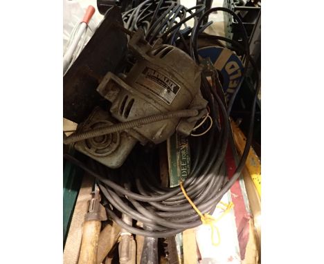 Box of mixed hand tools to include Harulux electric motor and extension lead. Not available for in-house P&amp;P, contact Pau