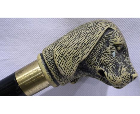 Dog handled walking stick with spring loaded flask to inner. Not available for in-house P&amp;P, contact Paul O'Hea at Mailbo