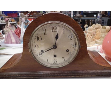 Oak cased chiming mantel clock. Not available for in-house P&amp;P, contact Paul O'Hea at Mailboxes on 01925 659133 