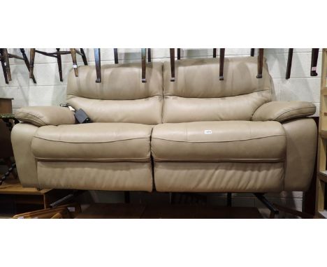 Two seater taupe electric reclining sofa. Not available for in-house P&amp;P, contact Paul O'Hea at Mailboxes on 01925 659133