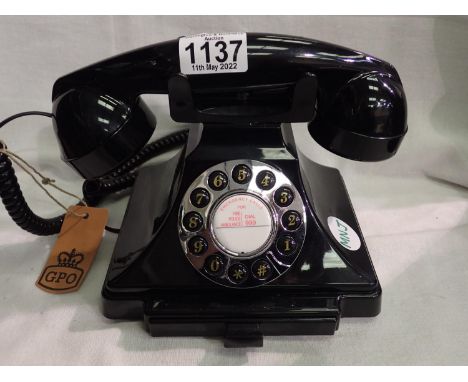Black, Carrington a 1920s style push button telephone in 1920s styling; compatible with modern telephone banking and any stan