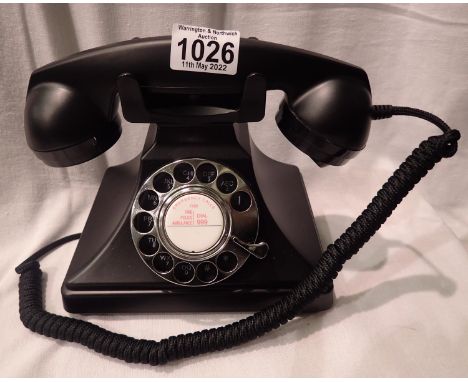 1920s style rotary telephone with a metal base and handset; traditional cloth handset curly cord; compatible with standard an