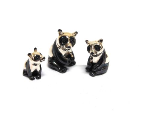 SATURNO SILVER:  a graduated set of three silver and enamel pandas, the largest 28mm high