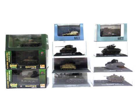 ELEVEN ASSORTED MODEL TANKS  most 1/72 scale, by Ground Armor, Blitz 72 and Atlas Editions, each mint or near mint and boxed.