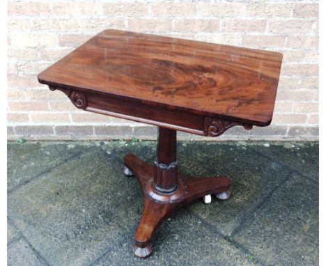 AN EARLY 19TH CENTURY MAHOGANY PEDESTAL OCCASIONAL TABLE  with frieze drawer, on tapering hexagonal pillar with acanthus carv