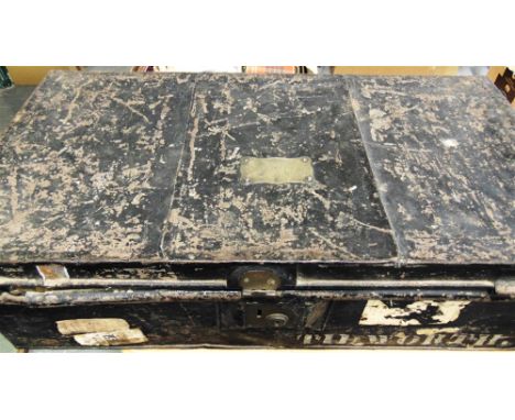 MILITARIA - A PAINTED TIN TRUNK  the lid with an engraved brass name plaque 'H. Irving S. Allfrey / 13th Light Infantry', 20.