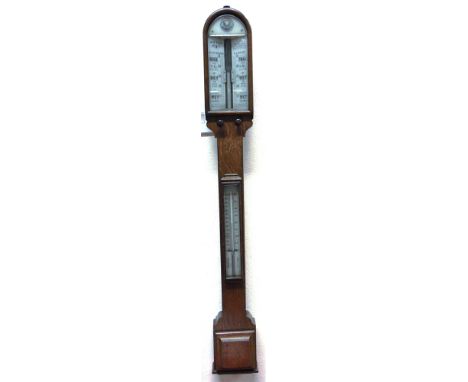 AN EDWARDIAN OAK CASED STICK BAROMOTER / THERMOMETER  the ivorine register inscribed 'Army &amp; Navy Co-operative Society Lo