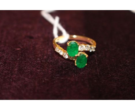 Ladies 18ct Gold Emerald and Diamond set ring Size R. 4.6g total weight 