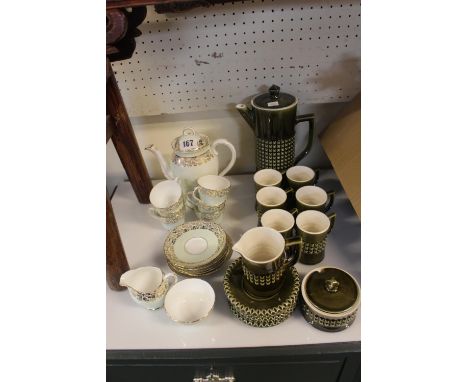 Adderley gilded Coffee set and a Portuguese green glazed coffee set 