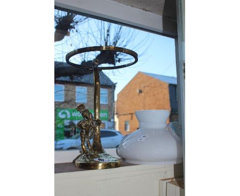 Interesting Brass Lamp stand with opaque glass shade 