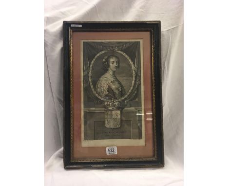 18TH CENTURY PORTRAIT ENGRAVING OF THE WIFE OF CHARLES I