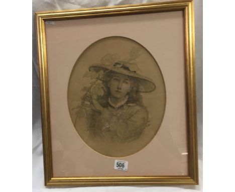 OVAL PORTRAIT OF A YOUNG GIRL C1900, INSCRIBED THE GARDENER'S DAUGHTER AND SIGNED FRANCIS MILES 