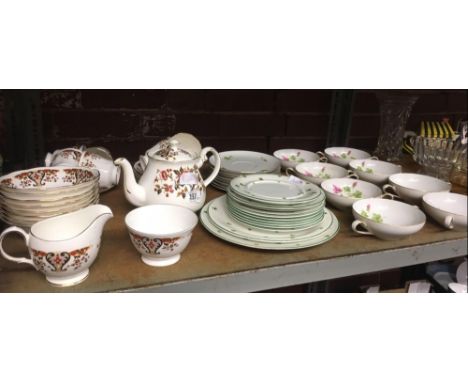 SHELF WITH PART SET OF COLCLOUGH BONE CHINA &amp; OTHER CHINAWARE  