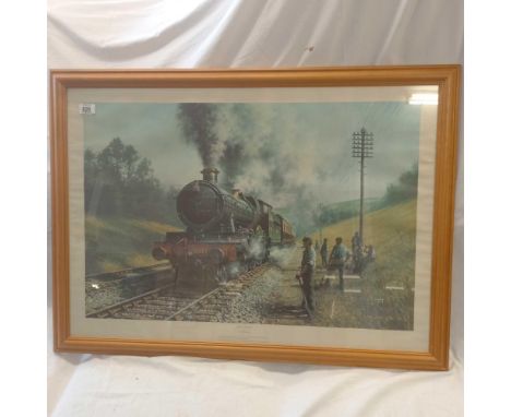 PINE F/G PRINT OF A STEAM ENGINE CALLED ''SUNDAY WORKING 5593 IN WORK SHED''