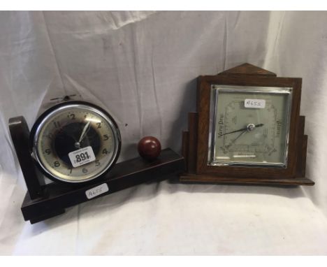 DECO WALL HANGING BAROMETER IN OAK CASE &amp; BOOKEND CLOCK