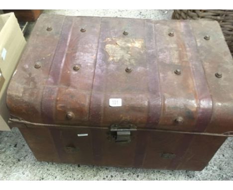 BROWN METAL TRAVEL TRUNK A/F
