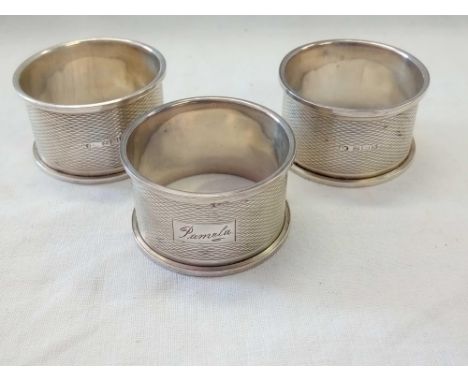 3 ENGINE TURNED NAPKIN RINGS - B'HAM 1962