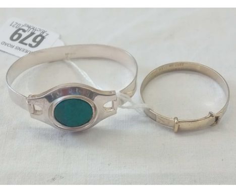 SILVER &amp; MALACHITE BANGLE &amp; CHILD'S SILVER GILT BANGLE