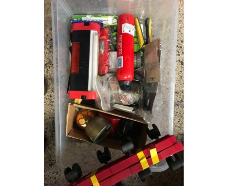 CARTON WITH FIRE MASTER EXTINGUISHER, HOSE LOCK FITTINGS, GARDEN TOOLS &amp; OTHER ACCESSORIES