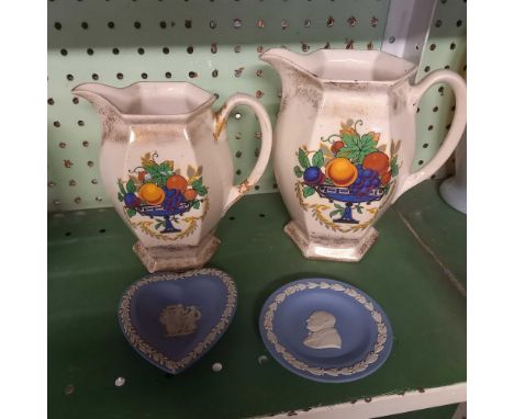 SHELF OF VASES &amp; WEDGWOOD PLATES