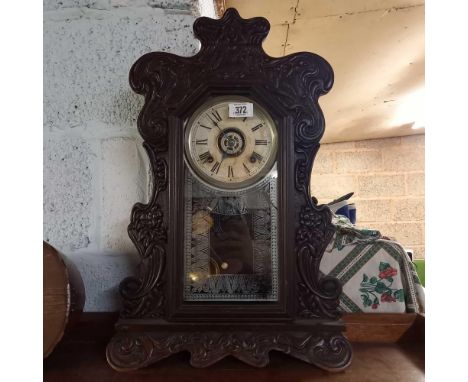GLAZED &amp; CARVED MANTEL CLOCK