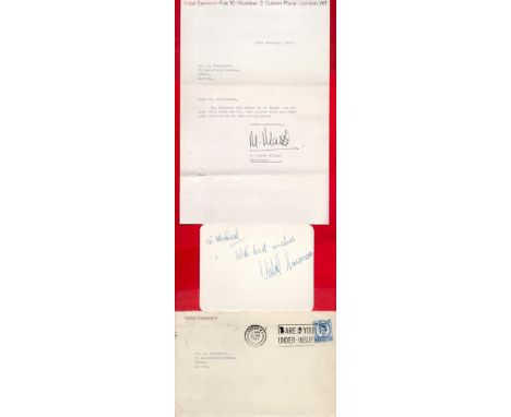 Vidal Sassoon CBE signed card, typed letter from secretary and original mailing envelope. (17 January 1928 - 9 May 2012) was 