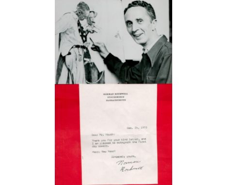 NORMAN ROCKWELL (1894-1978) Artist signed vintage 1973 Letter with Photo. Good condition. All autographs come with a Certific