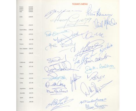 Football Man Utd multiple signed Menu 21 former Old Trafford legends signed inside 2001 Executive club menu card. Includes Ha