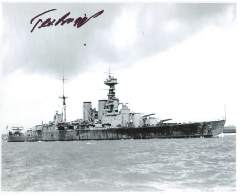 HMS Hood. 8x10 inch photo hand signed by Ted Briggs, who at the time of signing was the last living of only three men to surv