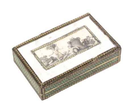 A rare early 19th Century Palais Royal small format rectangular sewing box with a full complement of fittings, the sides in b