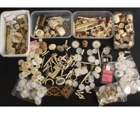 A collection of 19th Century bone, ivory mother of pearl items, mostly part sewing tools for spares and repairs.&nbsp; &nbsp;