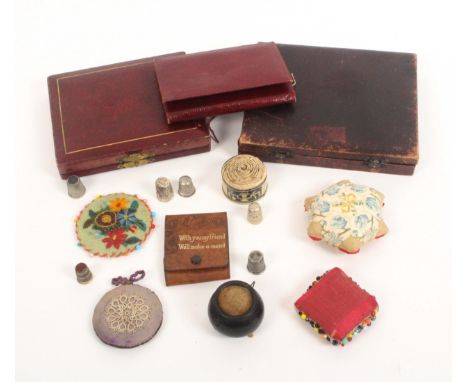 A mixed lot – sewing, comprising two rectangular leatherette sewing boxes both with a selection of tools, largest, 18cms, a r