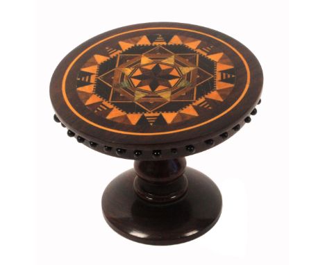 A good Tunbridge ware rosewood pin wheel, in the form of a miniature circular table, probably Thomas Barton, the top in stick