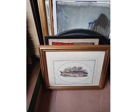 CARTON WITH 2 SMALL ADVERTISING BOARDS &amp; MISC PAINTINGS 