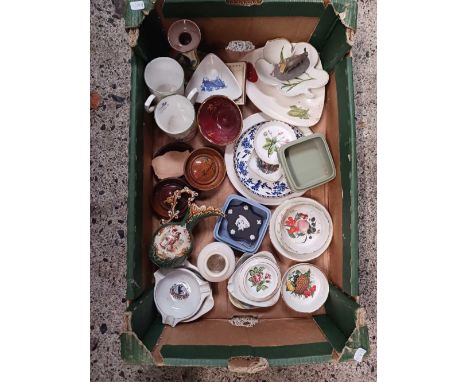 CARTON WITH MISC CHINAWARE, SMALL DISHES, CUPS, CANDLESTICK &amp; OTHER CHINA