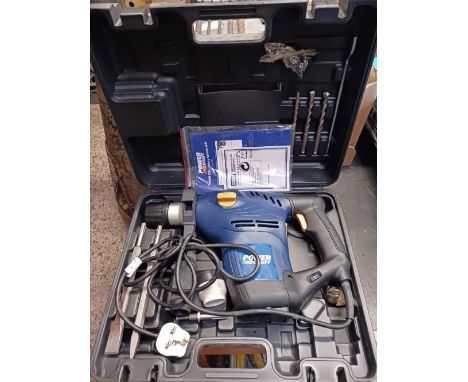 PLASTIC WORK TOOL BOX, SET OF POWER CRAFT HEAVY DUTY MASONRY DRILLS &amp; A POWER CRAFT ROTARY HAMMER DRILL
