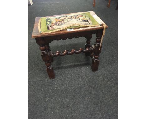 TAPESTRY TOP FOOT STOOL WITH BARLEY TWIST