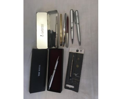 TIN WITH MISC ROLLER BALL &amp; PARKER INK PENS
