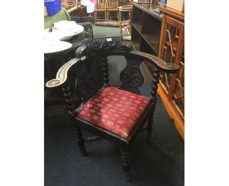 CARVED BOBBIN TURNED CORNER CHAIR
