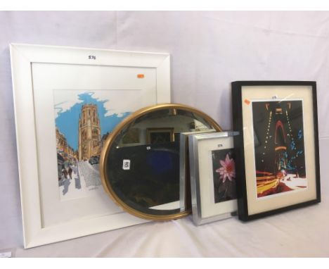 GOLD FRAMED BEVELLED EDGE MIRROR, F/G PICTURE OF BRISTOL, F/G PICTURE OF THE CLIFTON SUSPENSION BRIDGE IN BRISTOL &amp; A F/G