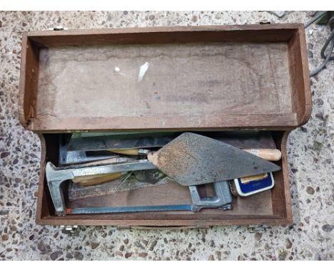 SMALL WOODEN TOOL BOX WITH CONTENTS