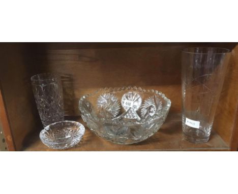 GLASS FRUIT BOWL, 2 VASES &amp; ASHTRAY