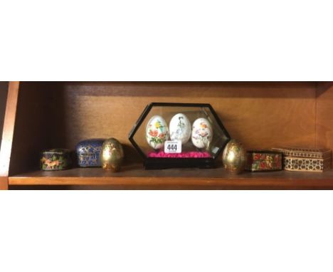 QTY OF ORNAMENTAL EGGS &amp; LACQUERED JEWELLERY BOXES