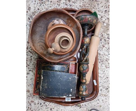 WOODEN TRAY WITH WOOD ROLLING PIN, WOODEN BOWLS &amp; DECORATIVE WOODEN TABLE LAMP