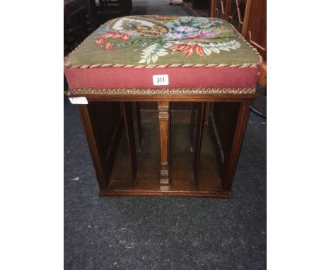 MAHOGANY RECORD CASE WITH A TAPESTRY TOP