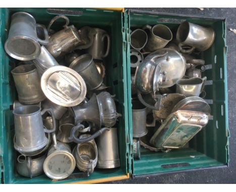 2 CRATES OF PEWTER &amp; PLATEDWARE