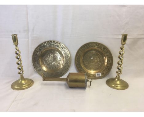 2 TWIST CANDLESTICK &amp; OTHER BRASS WARE