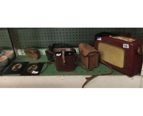 NOMAD DYNATRON RADIO, PAIR OF VINTAGE BINOCULARS 6 X 30,NO CASE, PAIR OF PLASTIC BINOCULAR, OPERA GLASSES, 2 OLD CAMERAS &amp