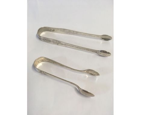 SILVER DECORATIVE SUGAR TONGS &amp;  SMALLER PAIR, SHEFFIELD 1920, 19g