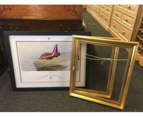 2 GOLD GILT FRAMES &amp; A F/G RED ARROWS PRINT, HAWKS OVER SCAMPTON BY DAVID J LAWRENCE, SIGNED